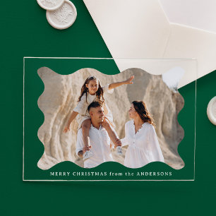 Festive Retro Wavy Frame Holiday Photo Card Acrylic Invitations