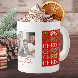 Festive Retro White Christmas Family Photo Large Coffee Mug
