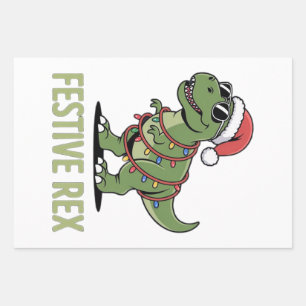 Festive Rex Dinosaur Holiday Cheer Wrapping Paper Sheet