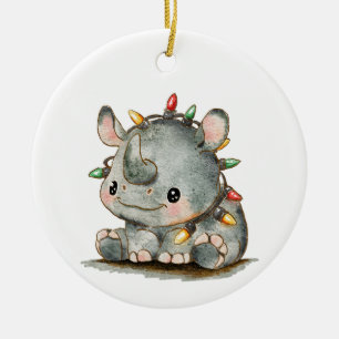 Festive Rhino Ceramic Tree Decoration
