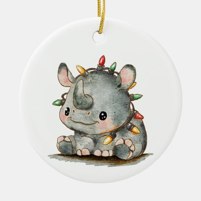Festive Rhino Ceramic Tree Decoration (Front)
