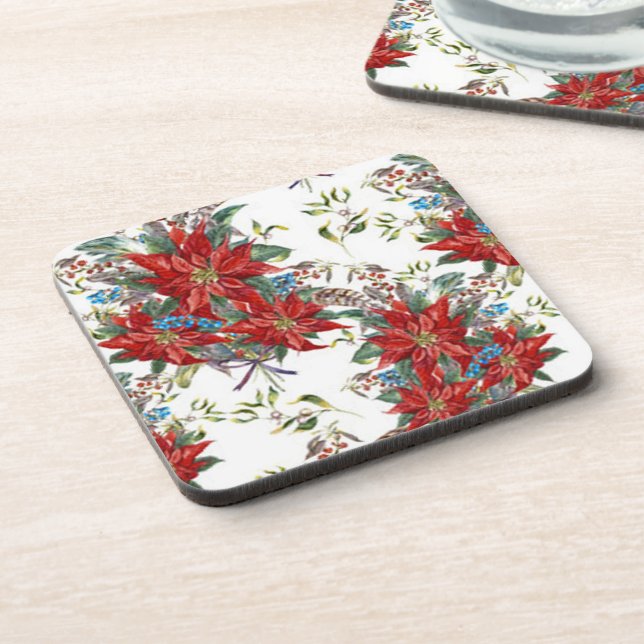 Festive Rich Red Poinsettia flower Coaster (Left Side)
