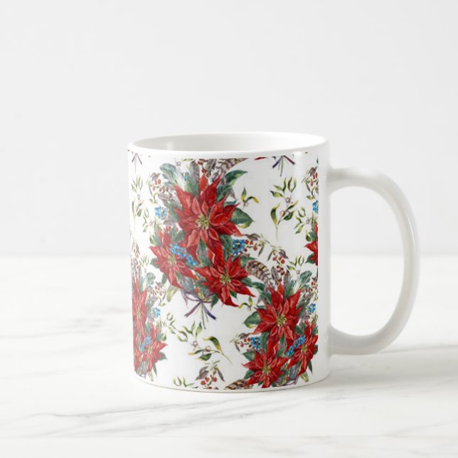 Festive Rich Red Poinsettia flower Mug (Right)