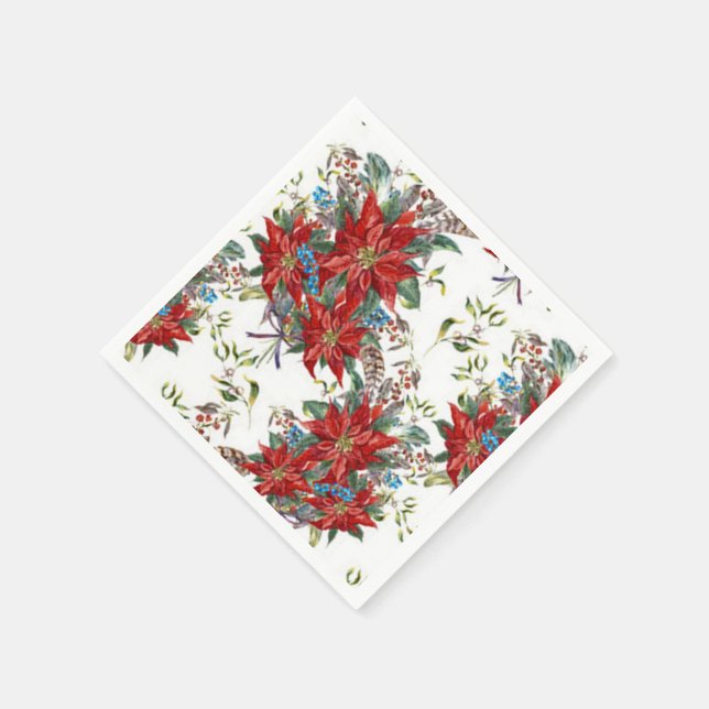 Festive Rich Red Poinsettia flower Napkin (Corner)