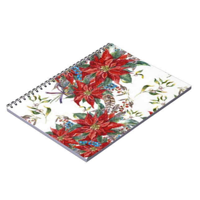 Festive Rich Red Poinsettia flower Note Book (Left Side)