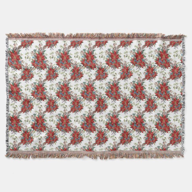 Festive Rich Red Poinsettia Flower Throw Blanket (Front)