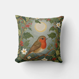 Festive Robin and Holly Cushion