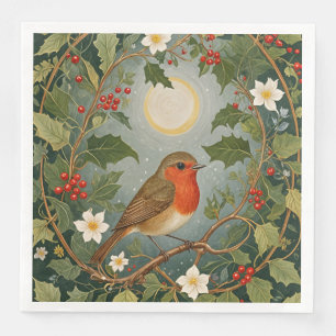 Festive Robin and Holly Napkin