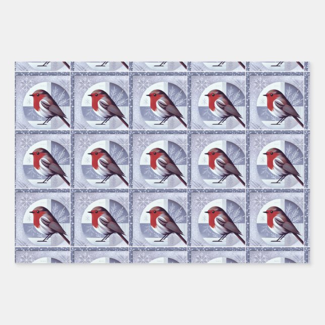 Festive Robin Christmas Design multipack Wrapping Paper Sheet (Front)