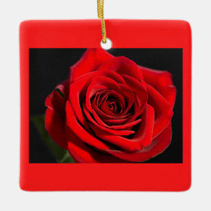 Festive romantic red rose ceramic ornament