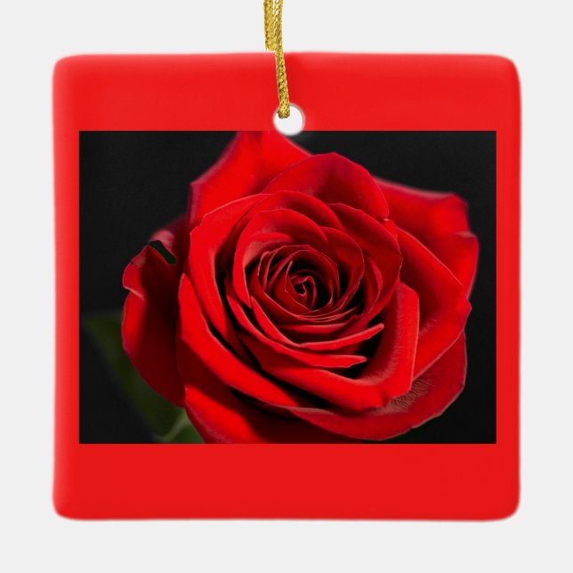 Festive romantic red rose ceramic ornament (Front)