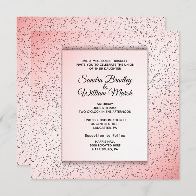 Festive Rose Glitter Look Wedding Invitation (Front/Back)