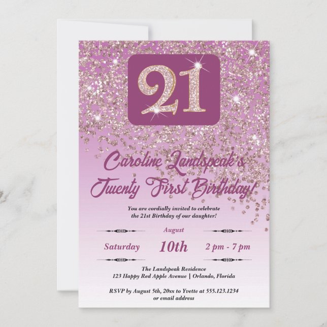 Festive Rose Gold Glitter 21st Birthday Invitation (Front)