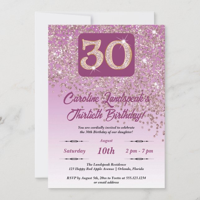 Festive Rose Gold Glitter 30th Birthday Invitation (Front)