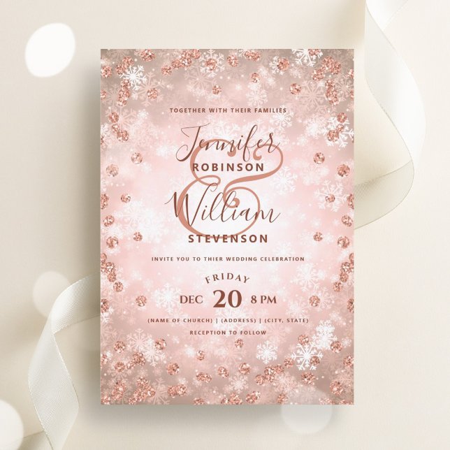 Festive Rose Gold Glitter Elegant Winter Wedding  Invitation (Festive Rose Gold Glitter Elegant Winter Wedding Invitation)