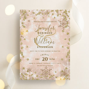 Festive Rose Gold SPARKLE Elegant Winter Wedding  Invitation