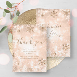 Festive Rose Gold Winter Wedding Thank You Invitation
