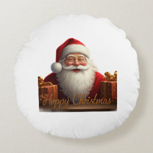 "Festive Round Throw Pillow: Happy Christmas" Cushion