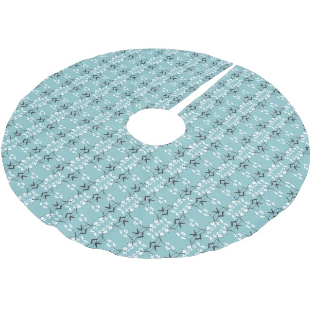 Festive Royal Botanical Robin's Egg Blue Brushed Polyester Tree Skirt (Angled)