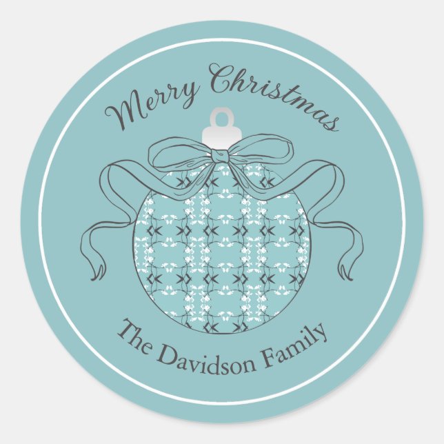 Festive Royal Botanical Robin's Egg Blue Classic Round Sticker (Front)