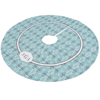 Festive Royal Botanical Robin's Egg Blue Emblem Fleece Tree Skirt