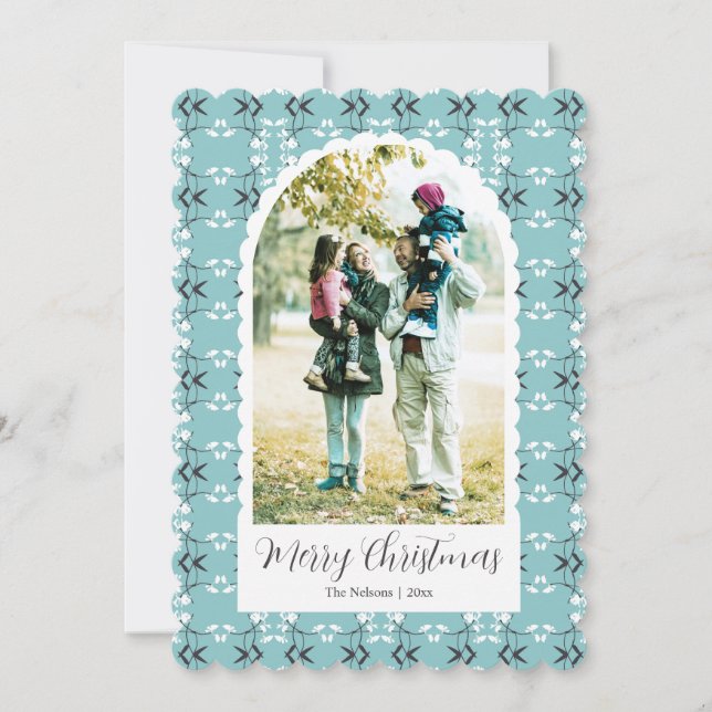 Festive Royal Botanical Robin's Egg Blue Holiday Card (Front)