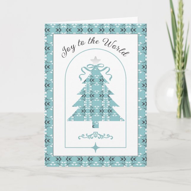 Festive Royal Botanical Robin's Egg Blue Holiday Card (Front)
