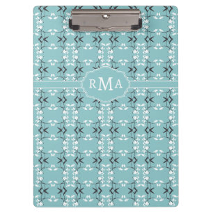 Festive Royal Botanical Robin's Egg Blue Monogram Clipboard