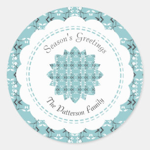 Festive Royal Botanical Robin's Egg Blue Snowflake Classic Round Sticker