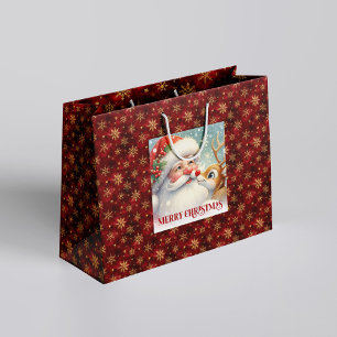 Festive Rudolph and Santa Cartoon Christmas Giftin Large Gift Bag