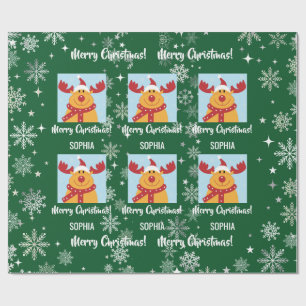 Festive Rudolph Reindeer Snow Personalized Xmas Wrapping Paper