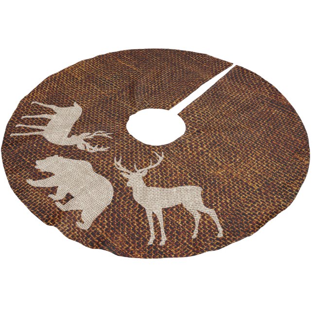 Festive Rustic bear deer Christmas Brushed Polyester Tree Skirt (Angled)