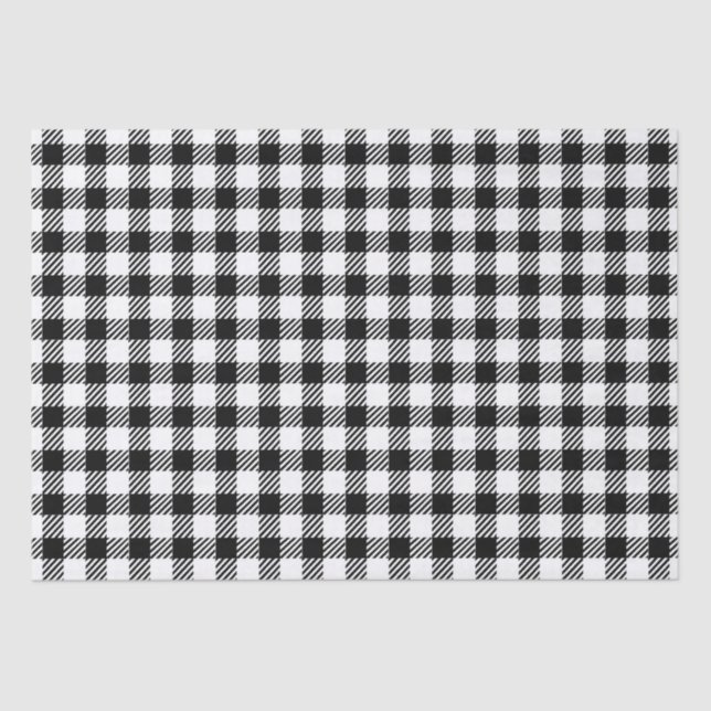 Festive Rustic Black White Gingham Plaid Pattern Tissue Paper (Front)