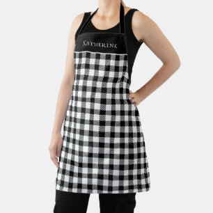 Festive Rustic Black White Gingham Plaid with Name Apron