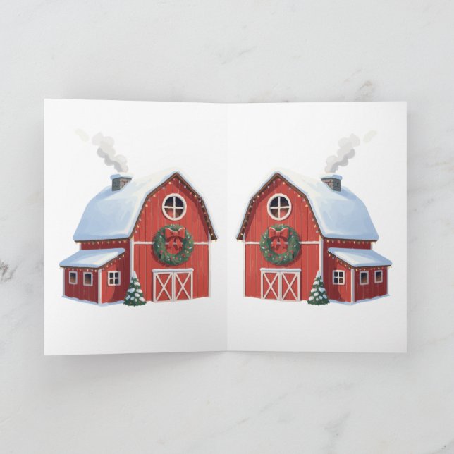 Festive Rustic Farmhouse Snowy Red Barn Christmas Card (Inside)