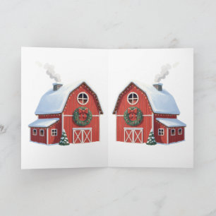 Festive Rustic Farmhouse Snowy Red Barn Christmas Card