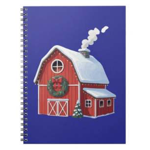 Festive Rustic Farmhouse Snowy Red Barn Christmas Notebook