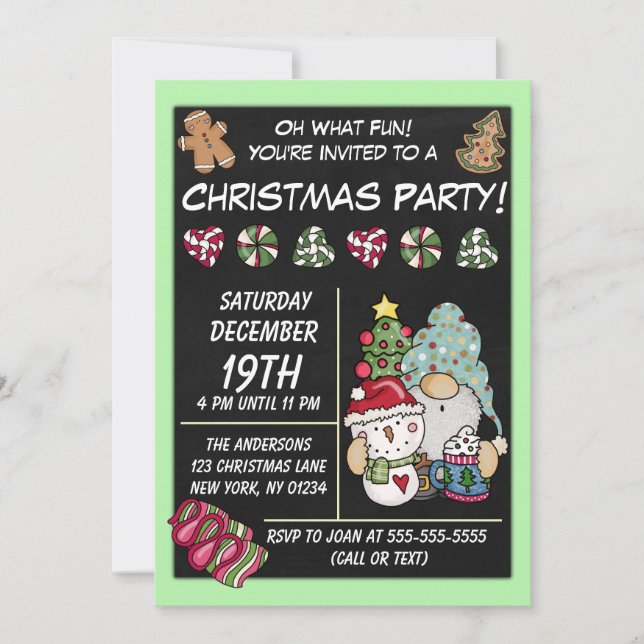 Festive Rustic Gnome Cookies Candy Christmas Party Invitation (Front)