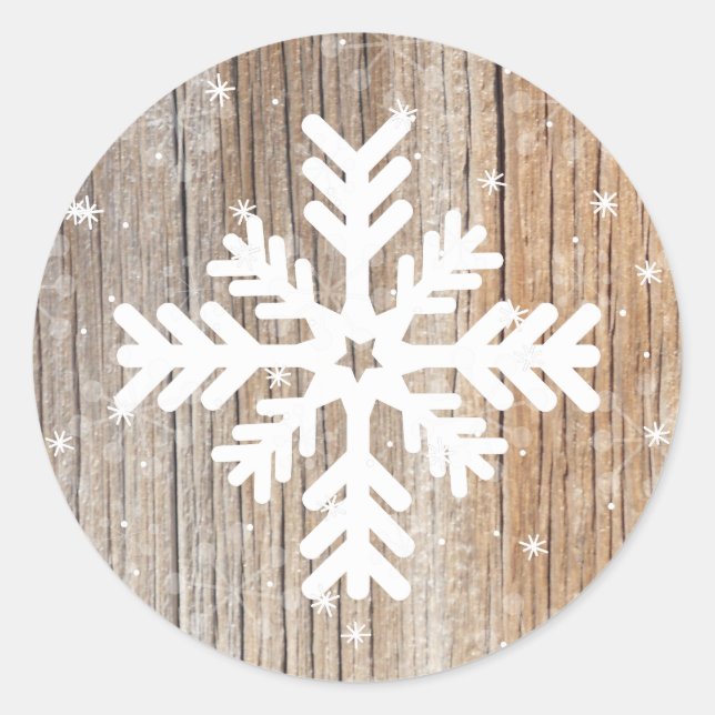 Festive Rustic Snowflake Merry Winter Sticker (Front)