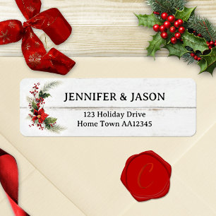 Festive Rustic Wood Christmas Return Address Label