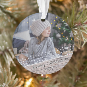 Festive Rustic Wood Stars Christmas Keepsake Photo Ornament