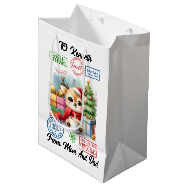 Festive Sack With Cheerful Christmas Medium Gift Bag (Front Angled)