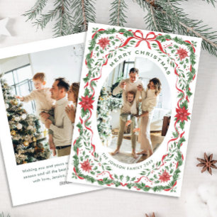Festive Sage Green Christmas Bow Ribbon 2 Photo Ho Holiday Card