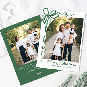 Festive Sage Green Christmas Bow Ribbon 2 Photo Holiday Card