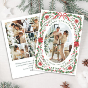 Festive Sage Green Christmas Bow Ribbon 5 Photo Holiday Card