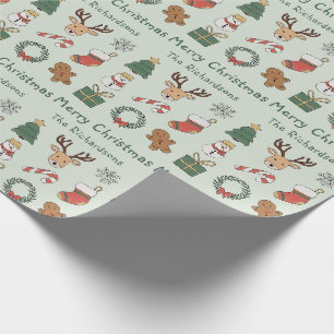 Festive Sage Green Merry Christmas Holiday Pattern Wrapping Paper