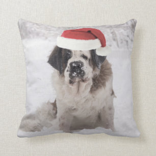 Festive Saint bernard dog with santa hat Cushion