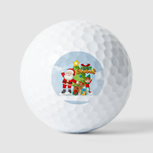Festive Santa and Friends Christmas Card Golf Balls