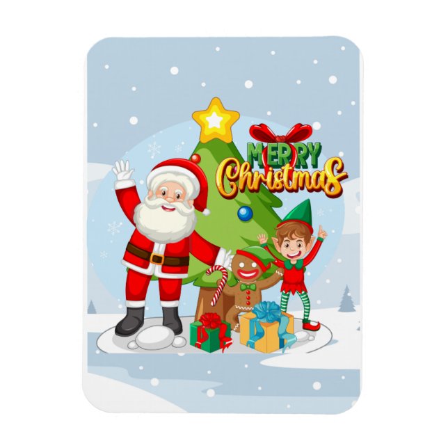 Festive Santa and Friends Christmas Card Magnet (Vertical)
