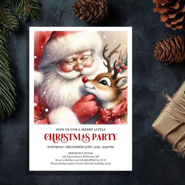 Festive Santa and Rudolph Christmas Eve Night Part Invitation (Festive Santa and Rudolph Christmas Eve Night Party Invitation

)